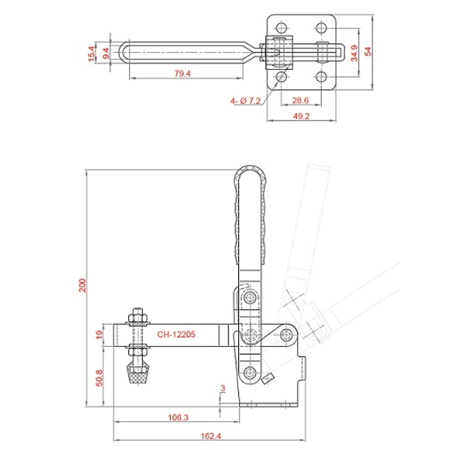 Vendita online Bloccaggio verticale base piatta braccio regolabile 190 Kg.